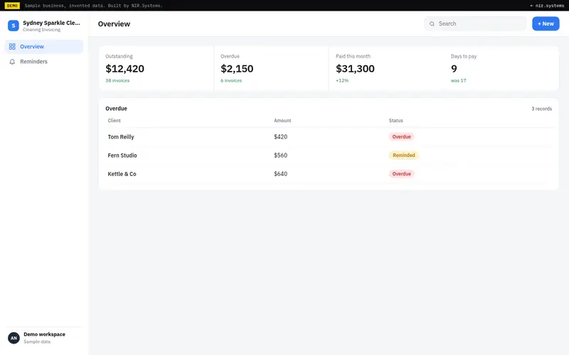 Cleaning Invoicing demo