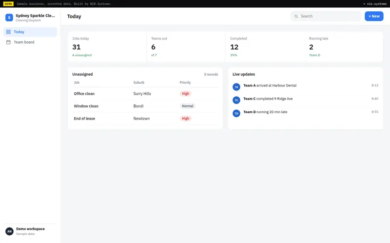 Cleaning Dispatch demo
