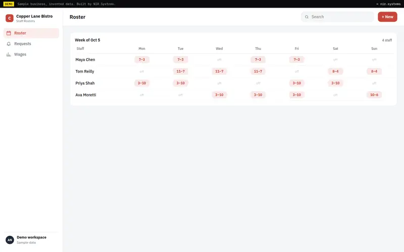 Staff Rosters demo