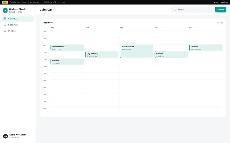 Clinic Bookings demo